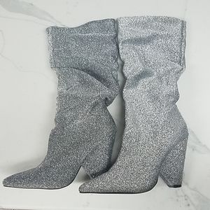 Silver mid calf booties